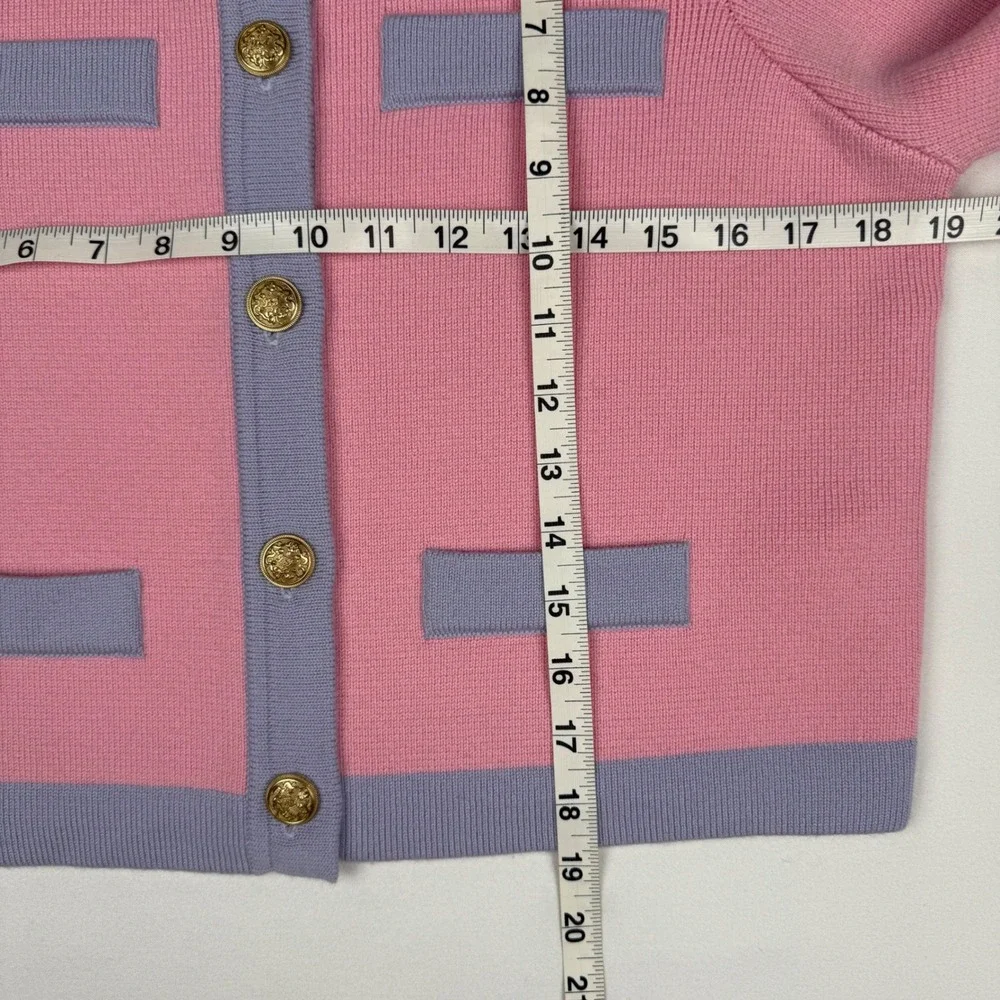 LoveShackFancy Elif Cardigan Sweater Pink Lavender 100% Wool Gold Button Women M
